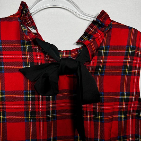 J.Crew Womens Red Stewart Plaid Ruffle Neck Bow Back Sleeveless Top L - Picture 4 of 8